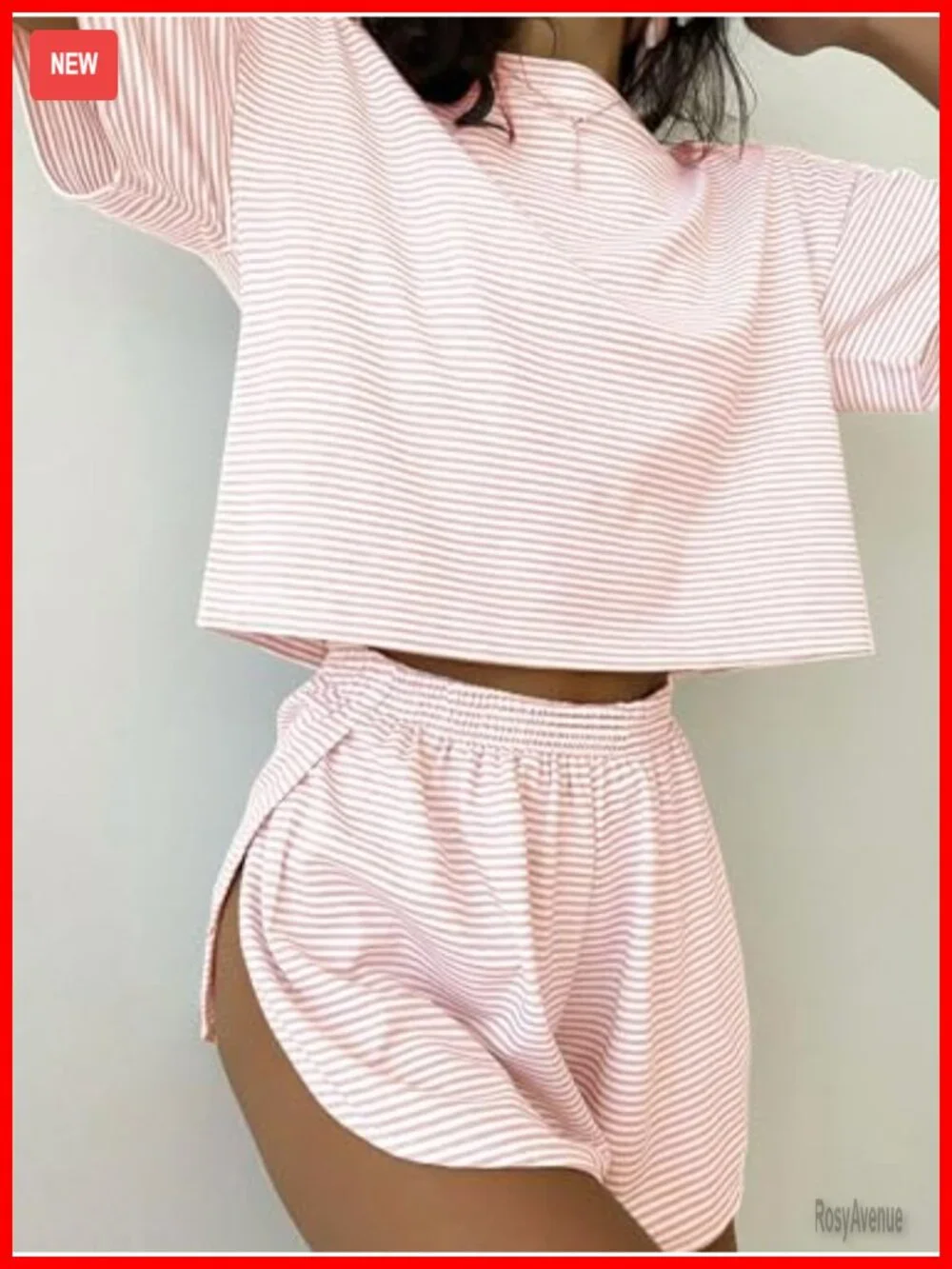 2 Pack Pajama Set for Women - Striped Short Sleeve Tee & Split Shorts Lounge Set
